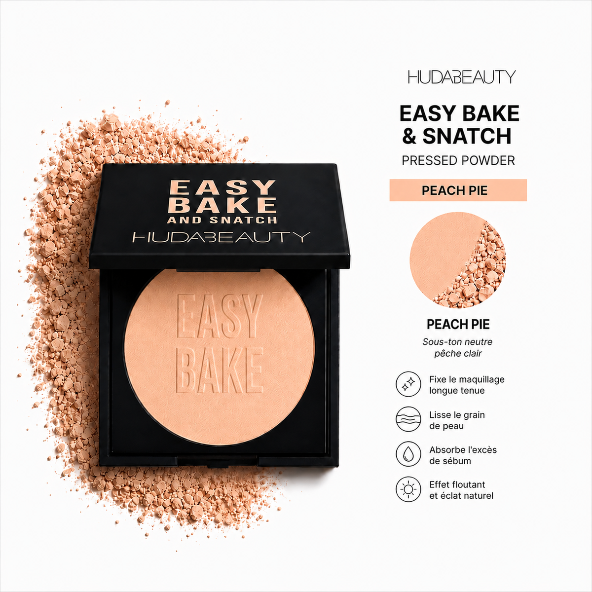 Huda Beauty Easy Bake & Snatch – Poudre Pressée – Peach Pie